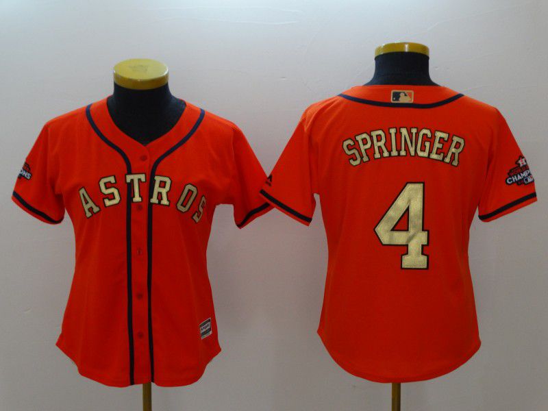 Women Houston Astros 4 Springer Orange Champion Edition MLB Jerseys